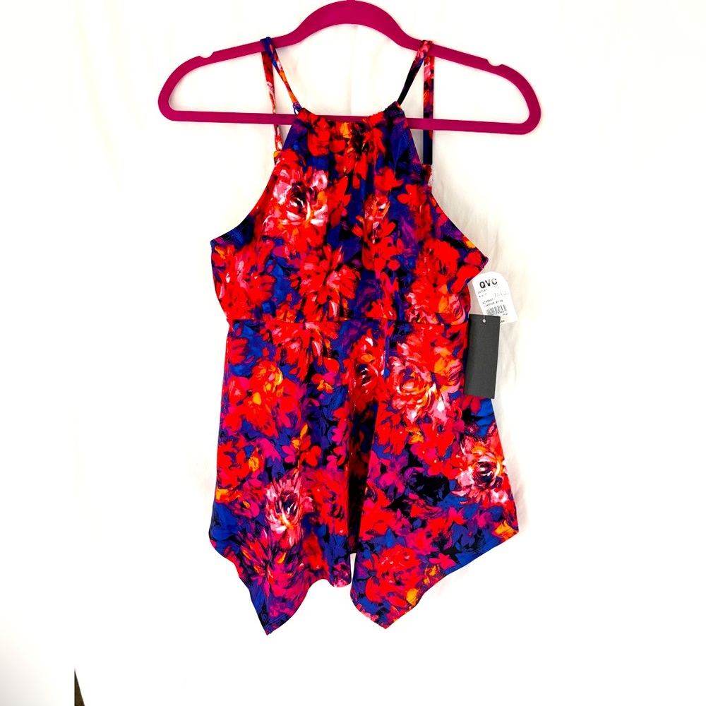 Vibrant Floral Tank swim Top - Red and Blue size 8 NWT
